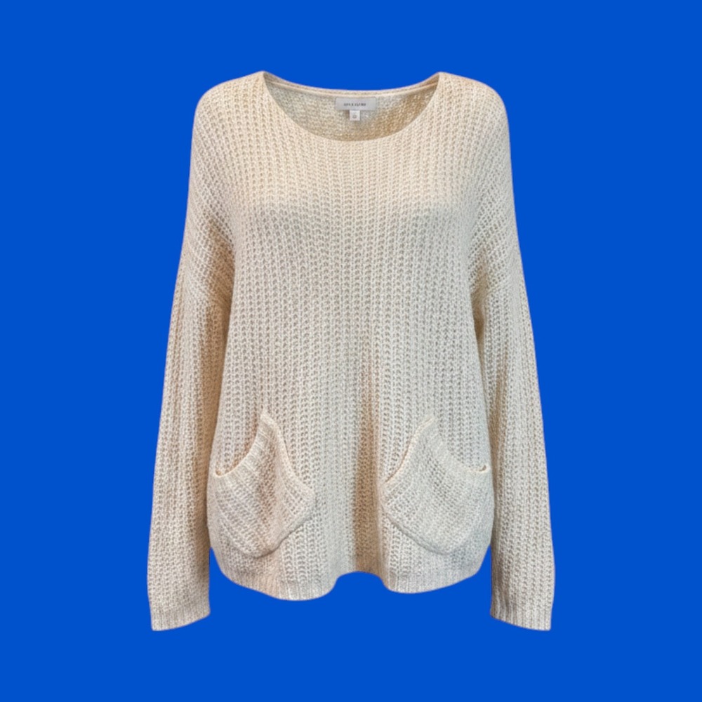 With Grace Open Knit Sweater Womens L/XL Cream Excellent Boho Coastal Casual